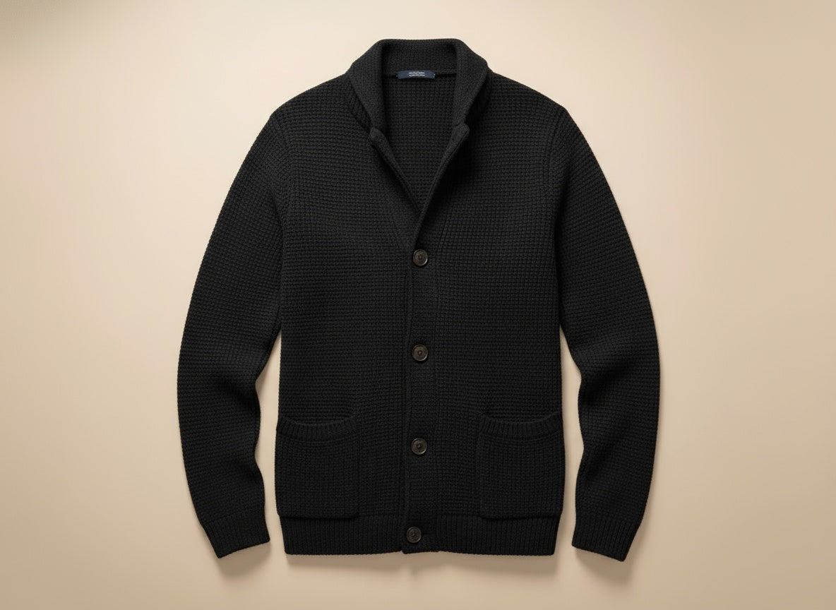 Xavi / Men’s Wool Knit Cardigan with Button Closure and Patch Pockets