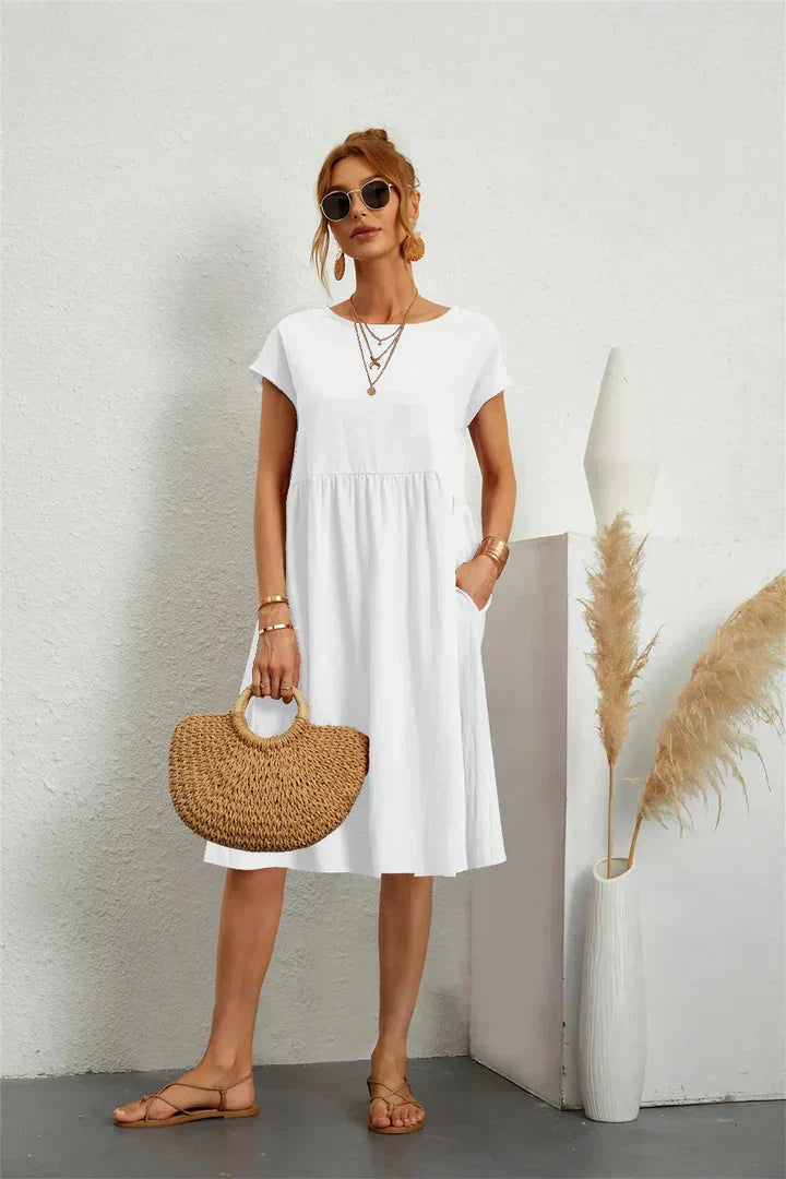 Women's Midi Dress Woven Fabric Round Neck Loose Fit