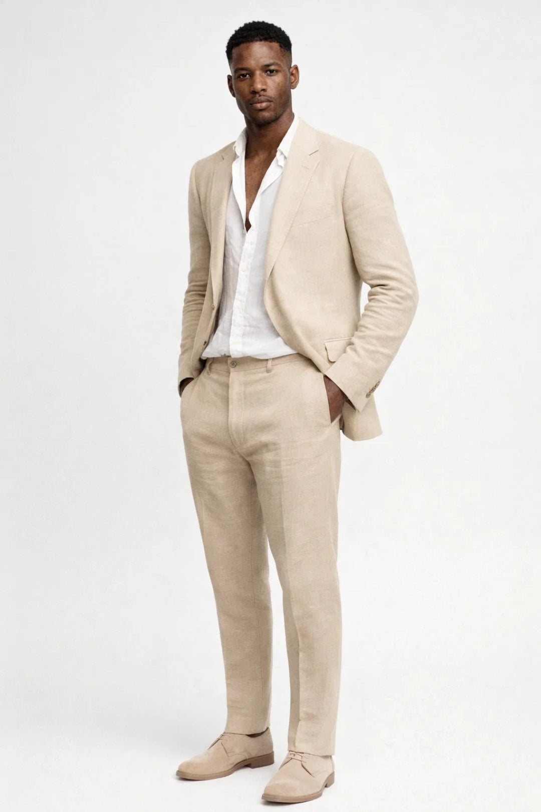 Blazer Trouser Set Men Woven Fabric Straight Fit Button Closure Smart Casual
