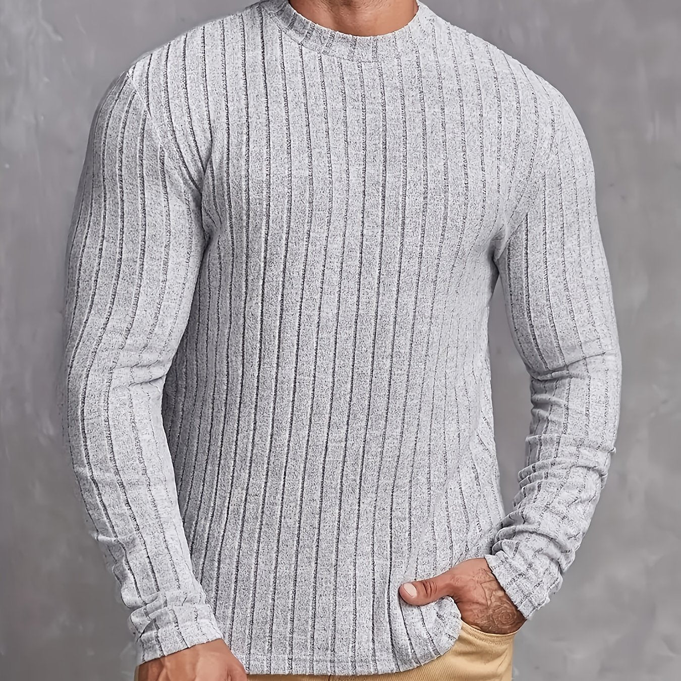 Men's Ribbed Knit Sweater Crew Neck Fitted