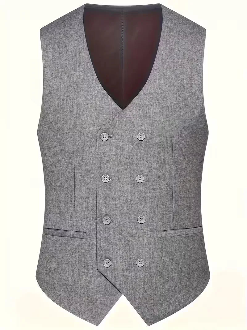 Men's Three Piece Suit Woven Fabric Peak Lapel Double Breasted Waistcoat