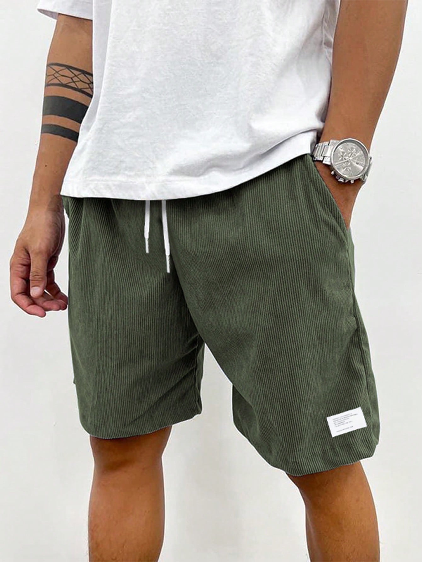 Men's Corduroy Shorts Ribbed Drawstring Waist Relaxed Fit Casual