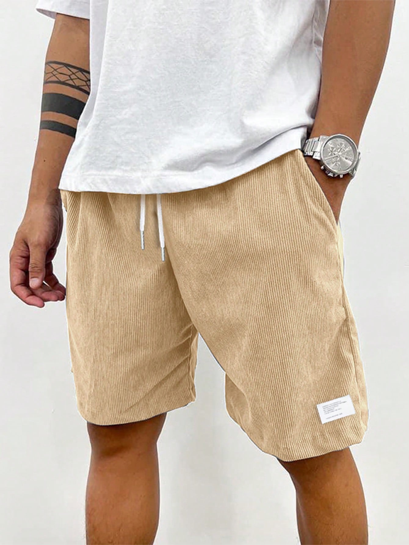 Men's Corduroy Shorts Ribbed Drawstring Waist Relaxed Fit Casual