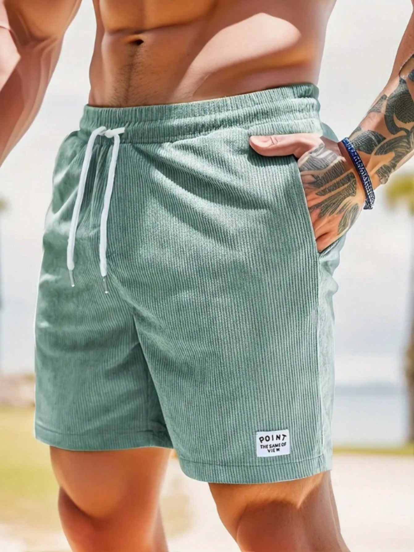 Men's Corduroy Shorts Ribbed Drawstring Waist Relaxed Fit Casual