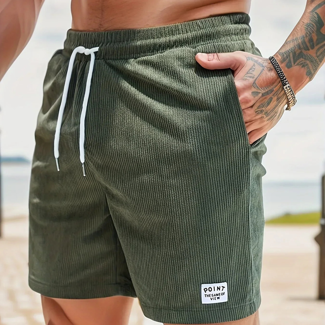Men's Ribbed Shorts Corduroy Drawstring Waist Side Pockets Casual