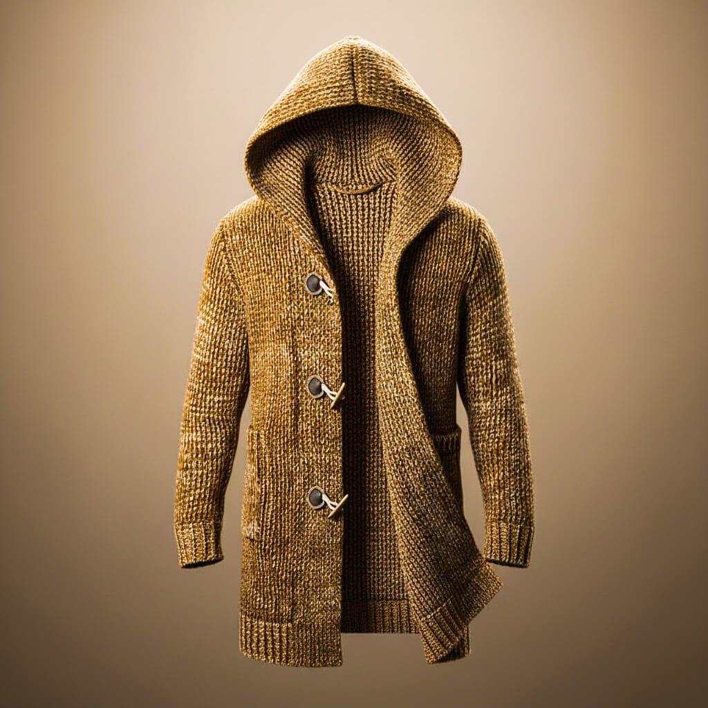 Griffith | Men's Chunky Knit Hooded Cardigan with Toggle Fastening and Patch Pockets