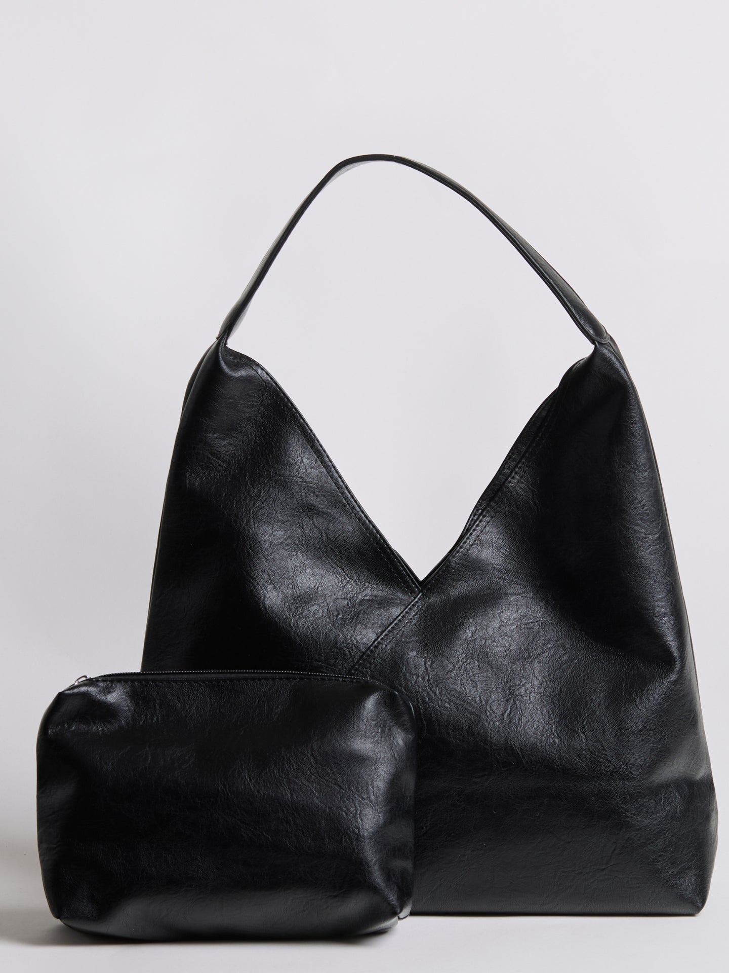 Women’s Slouchy Faux Leather Hobo Bag with Wide Shoulder Strap and Detachable Pouch