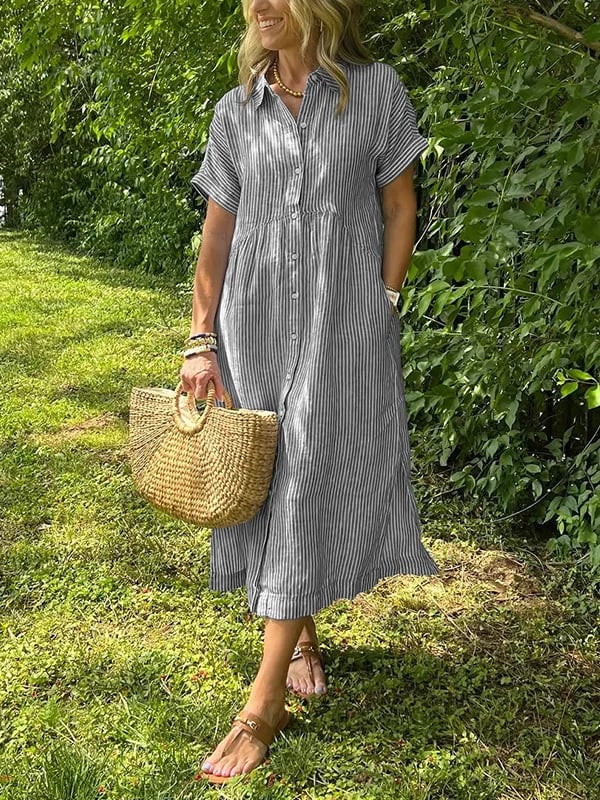 Women's Button Up Midi Dress Woven Fabric Collared Neckline