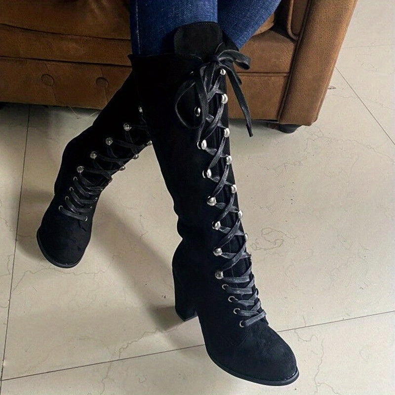 Vivienne | Women's Lace-Up Knee-High Block-Heel Boots