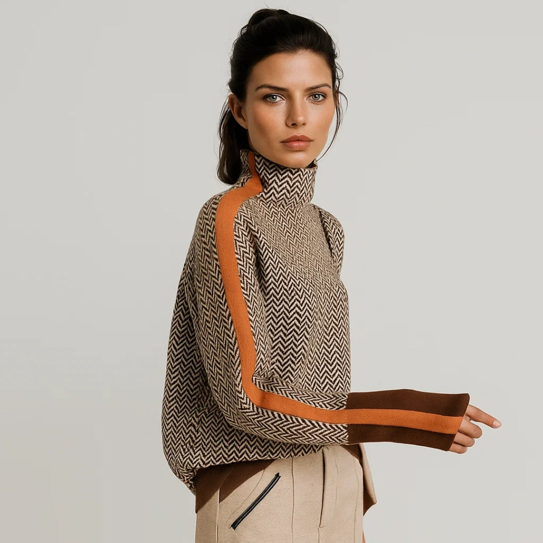 Striped Pullover with High Neck