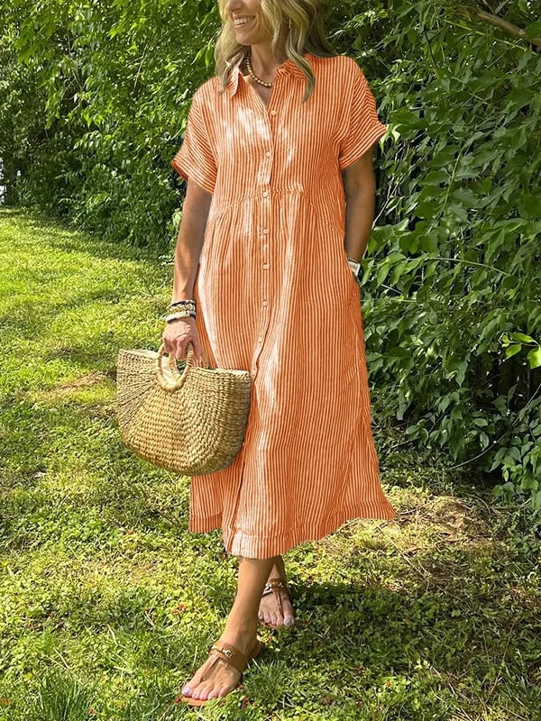 Women's Button Up Midi Dress Woven Fabric Collared Neckline