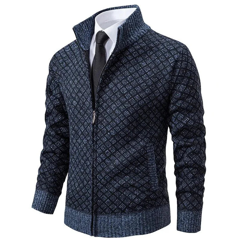 Men's Textured Zip Jacket Stand Collar Fitted