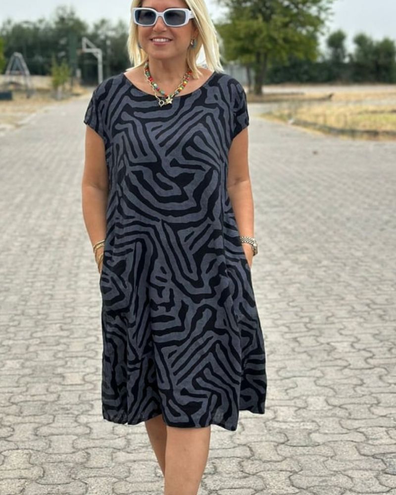 Casual Summer Dress Women Soft Breathable Blend Round Neck Midi Length
