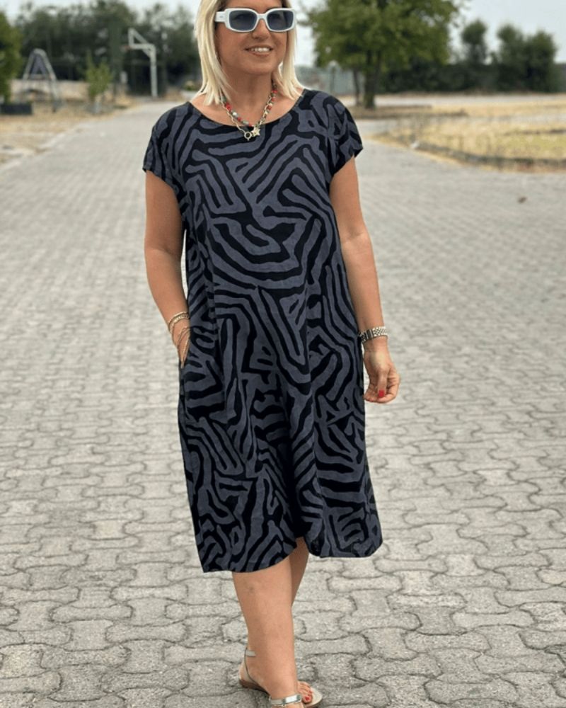Casual Summer Dress Women Soft Breathable Blend Round Neck Midi Length