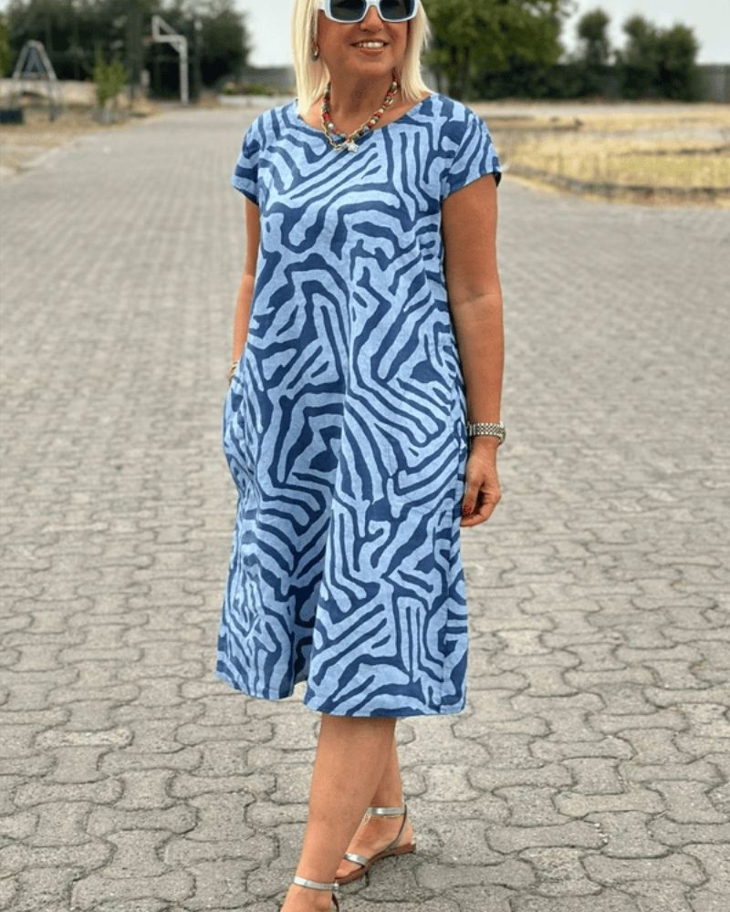 Casual Summer Dress Women Soft Breathable Blend Round Neck Midi Length