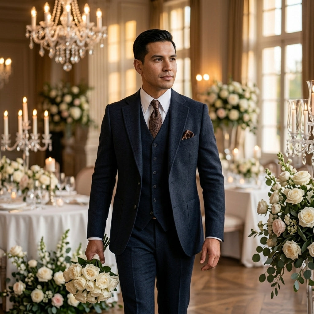 Montgomery | Men's Tweed-Style Three-Piece Wedding Suit - product photo 13
