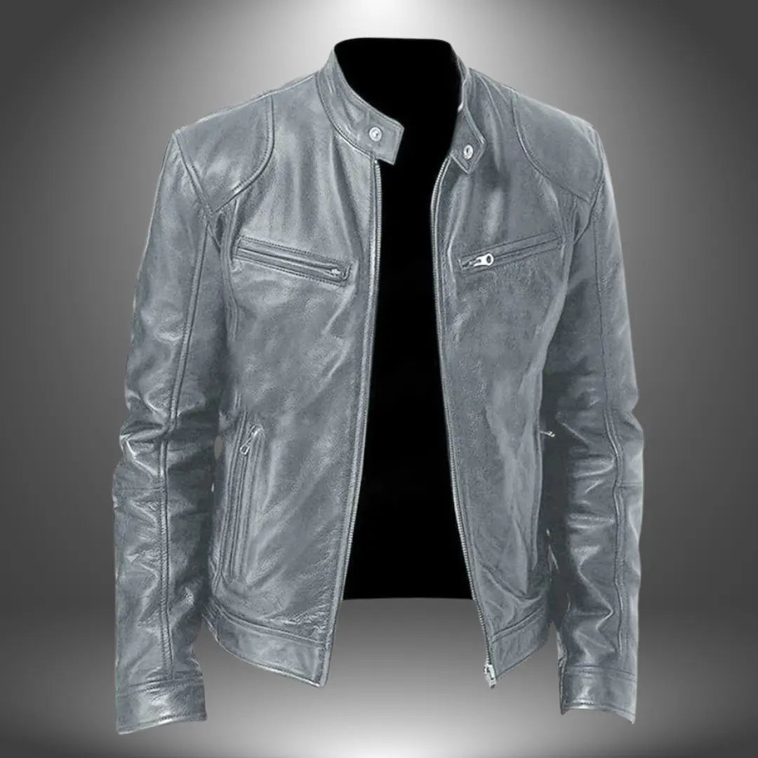 Darius | Men's Zip-Up Biker Jacket with Stand Collar and Pockets - original photo 6