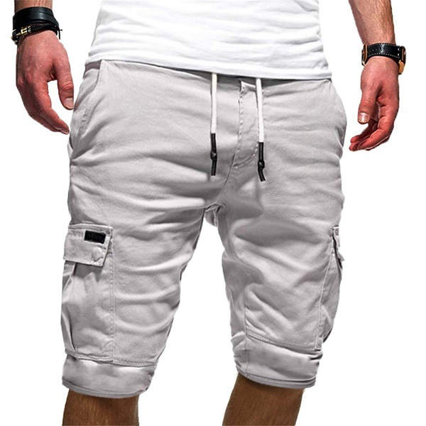 Men's Cargo Shorts Cotton Drawstring Waist Flap Pocket Relaxed Fit