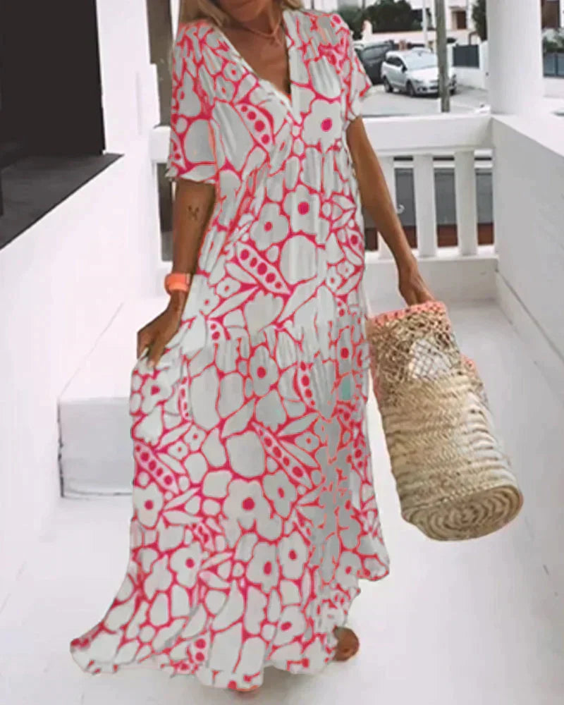 Women's Maxi Dress Woven Fabric V Neck Flutter Sleeve Relaxed Fit