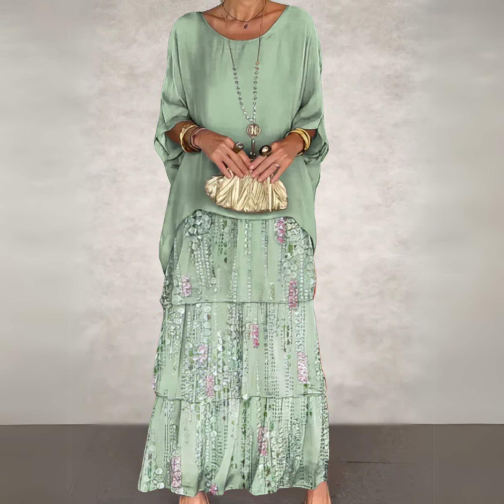 Women's Maxi Dress Woven Fabric Tiered Skirt Long Sleeve