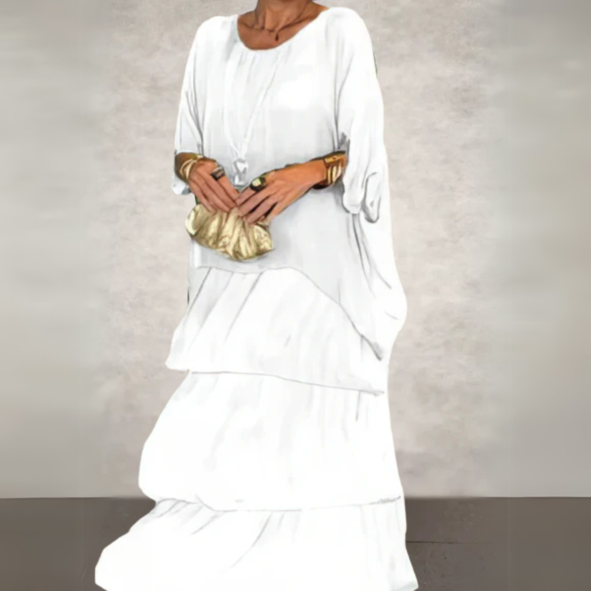 Women's Maxi Dress Woven Fabric Tiered Skirt Long Sleeve