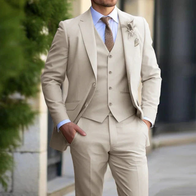 Men's Three Piece Suit Woven Fabric Notch Lapel Tailored Fit Wedding