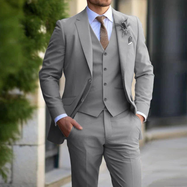 Men's Three Piece Suit Woven Fabric Notch Lapel Tailored Fit Wedding