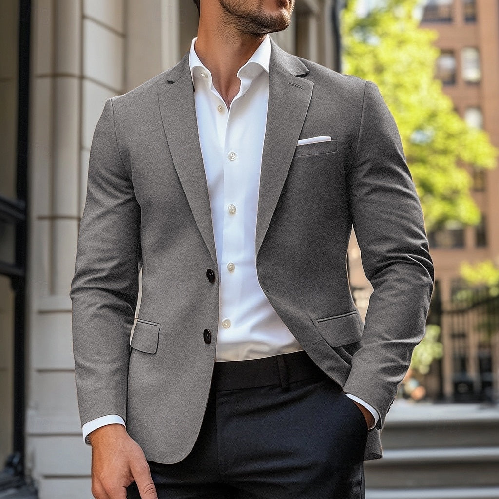 Men’s Casual Single-Breasted Blazer with Notch Lapels and Regular Fit