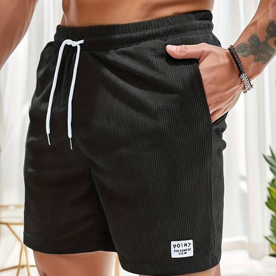 Men's Ribbed Shorts Corduroy Drawstring Waist Side Pockets Casual