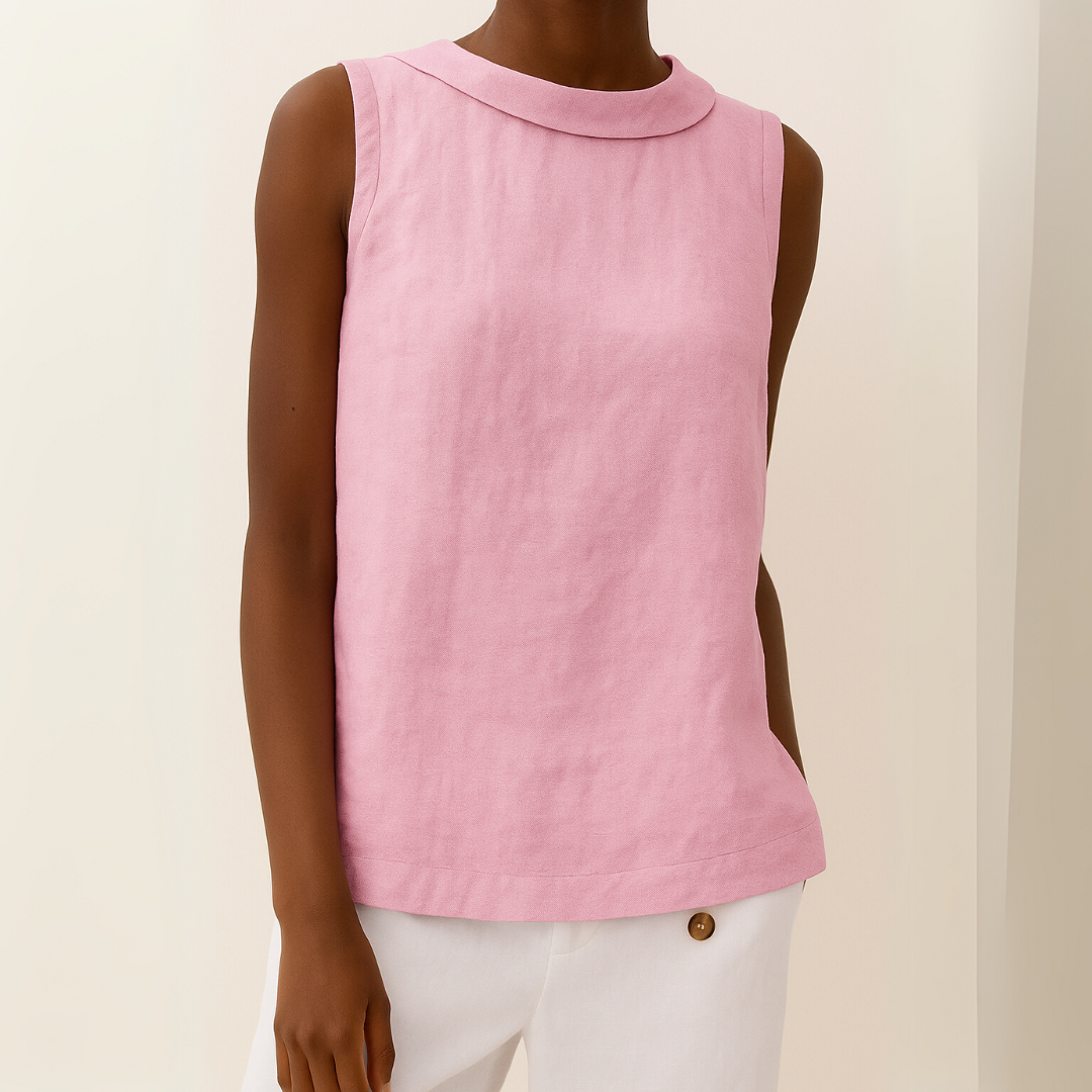 Women's Sleeveless Top Roll Collar Linen Fabric Relaxed Fit Casual