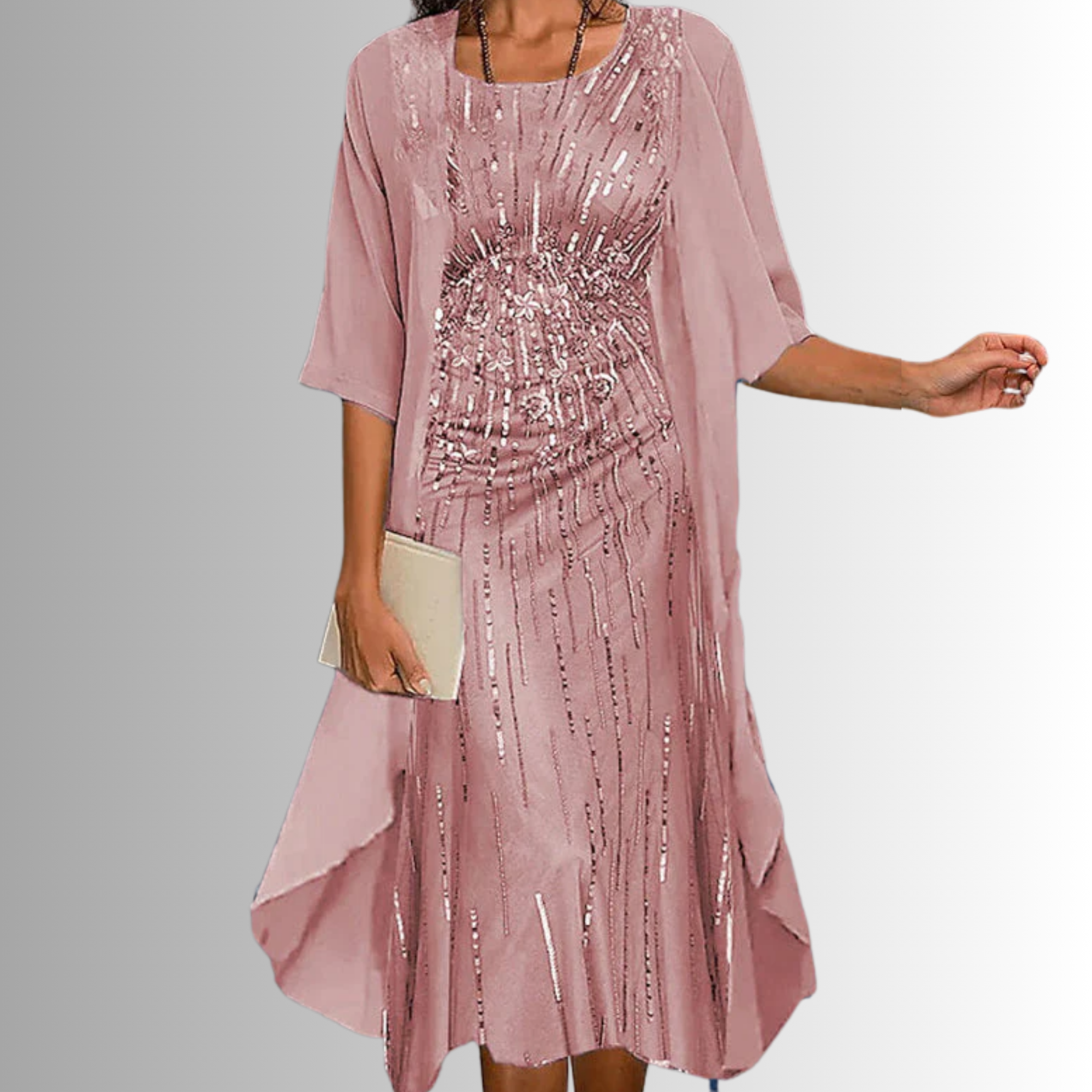 Women's Layered Midi Dress Chiffon Fabric Open Front Duster