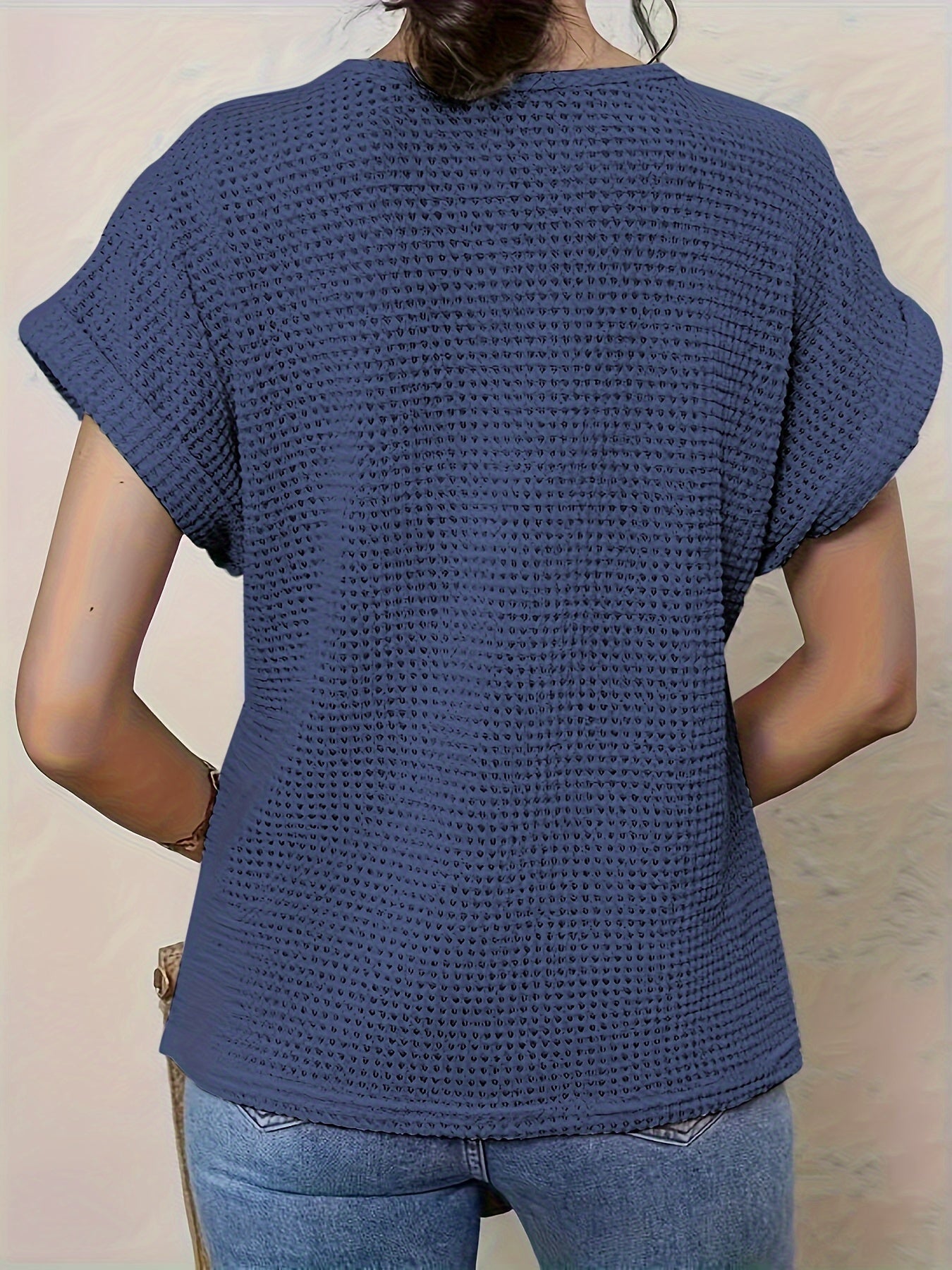 Women's Crochet Blouse Woven Fabric Short Sleeve Round Neck