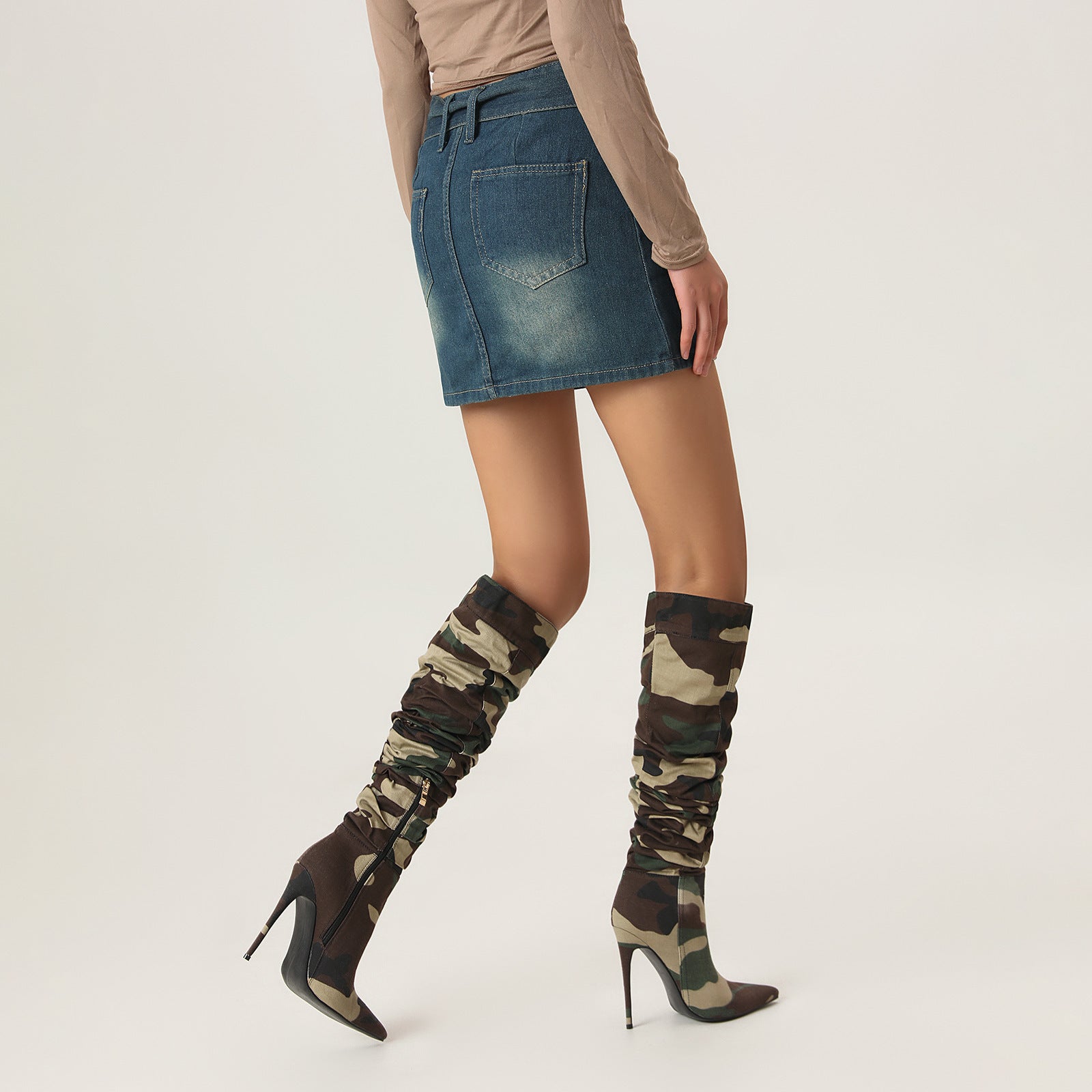 Knee-High Boots in Denim