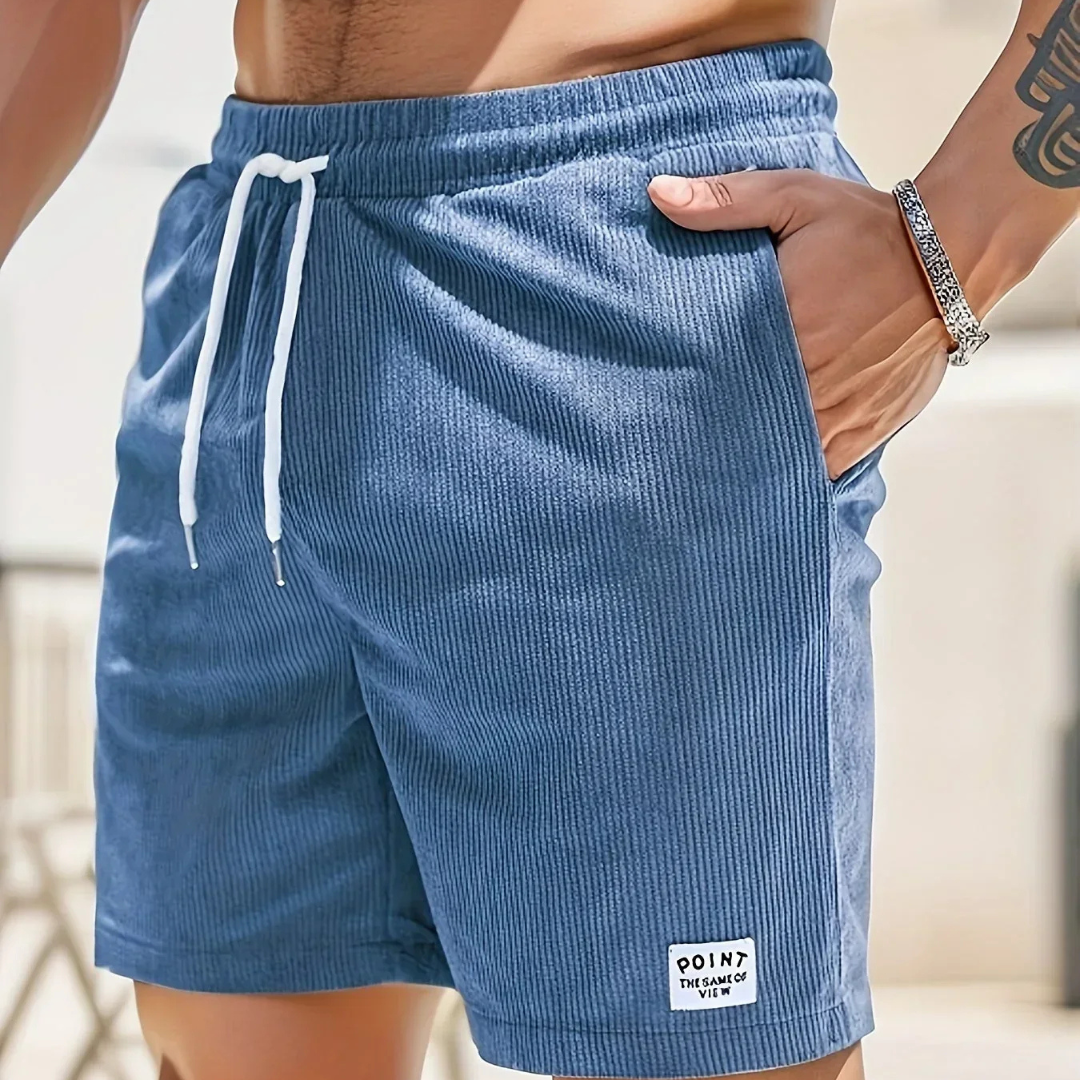 Men's Ribbed Shorts Corduroy Drawstring Waist Side Pockets Casual