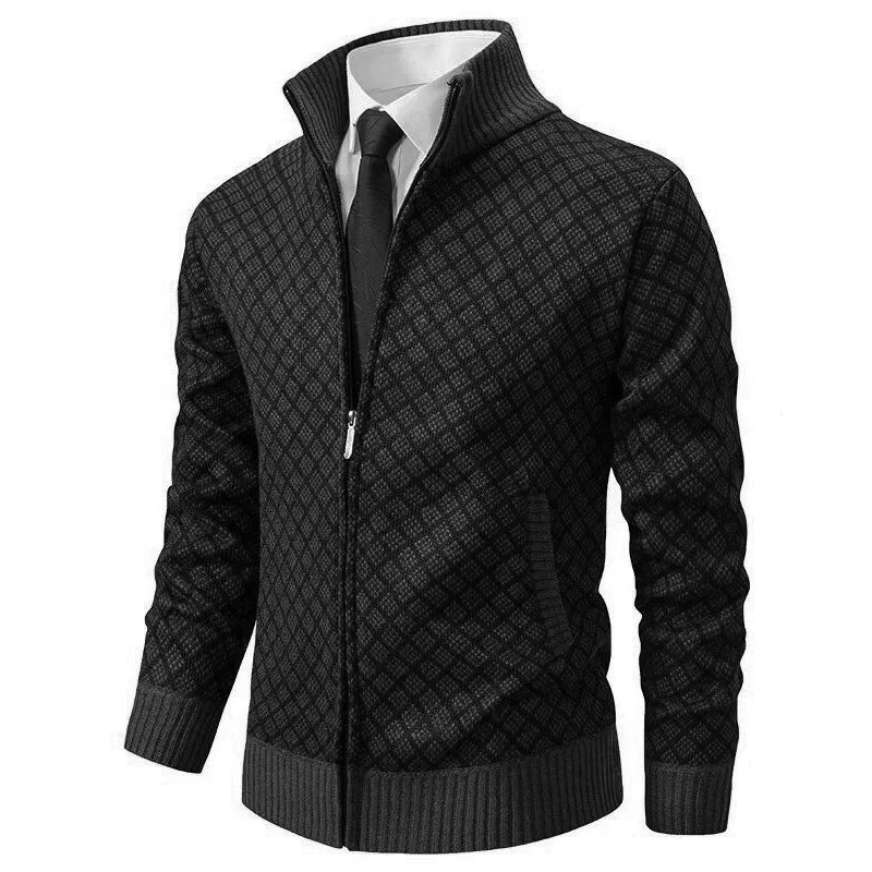 Men's Textured Zip Jacket Stand Collar Fitted