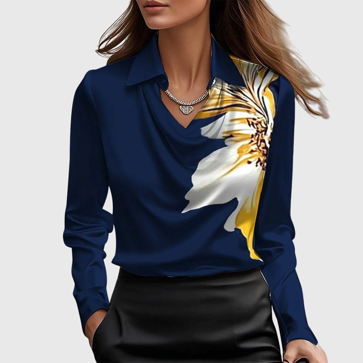 Women's Blouse Satin Cowl Neck Long Sleeve