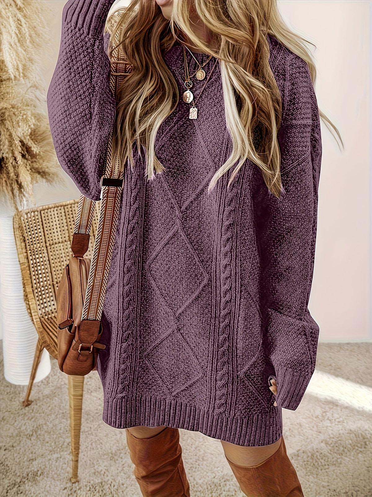 Maribel | Women's Cable-Knit Long-Sleeve Jumper Dress