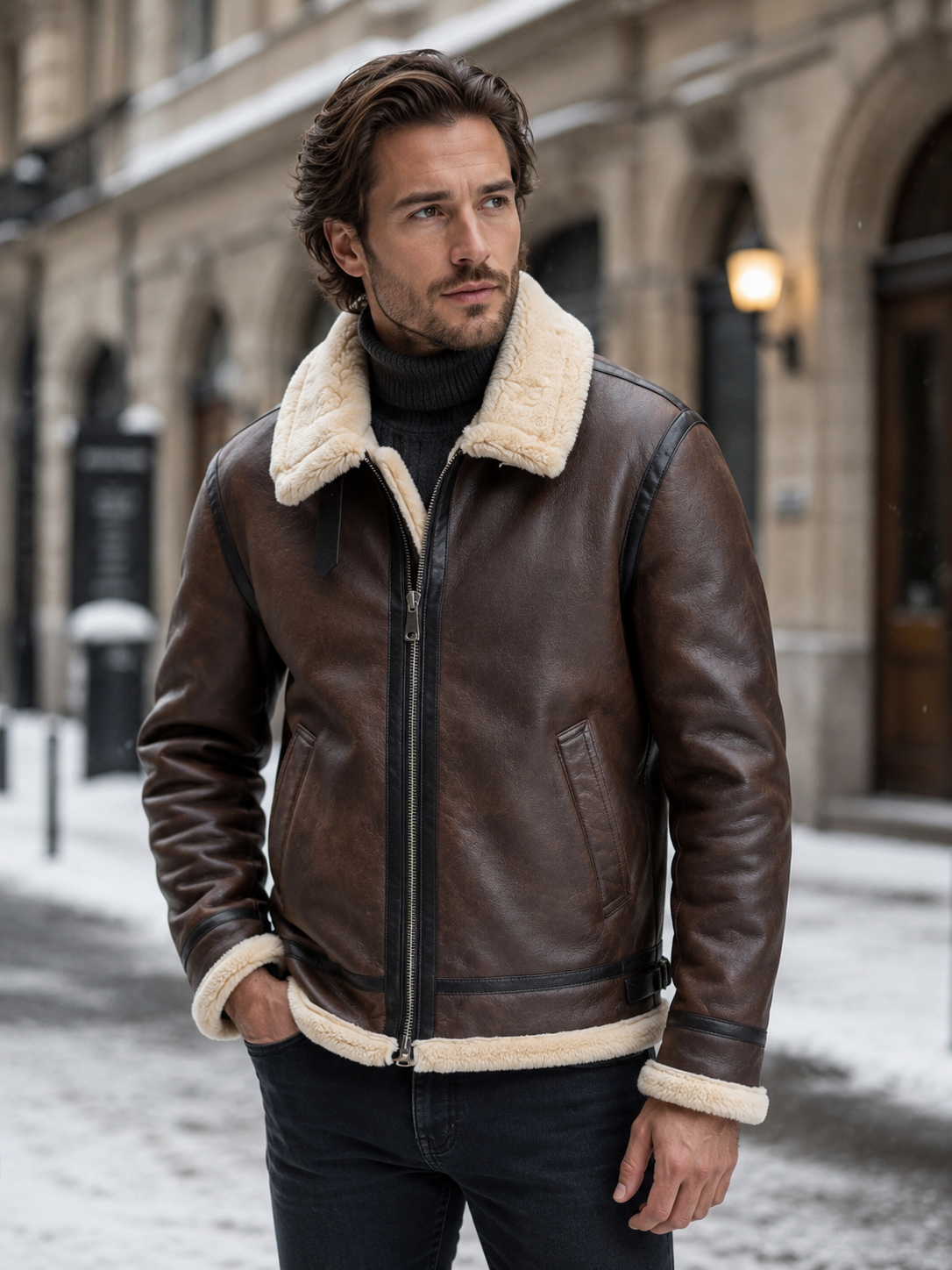 Cedric | Men's Classic Aviator Jacket with Faux-Shearling Lining - original photo 2