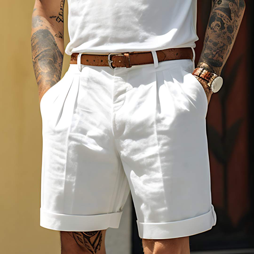 Tailored Shorts with Pleated Front and Rolled Hem