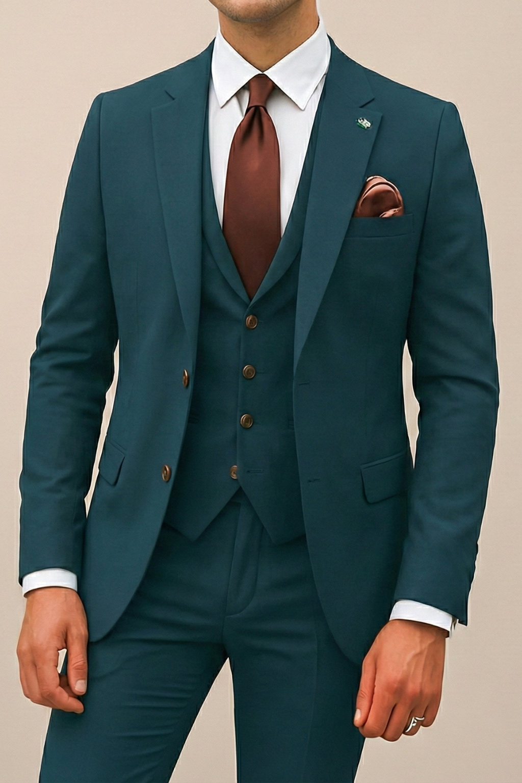 Men's Three Piece Suit Woven Fabric Notch Lapel Slim Fit Wedding