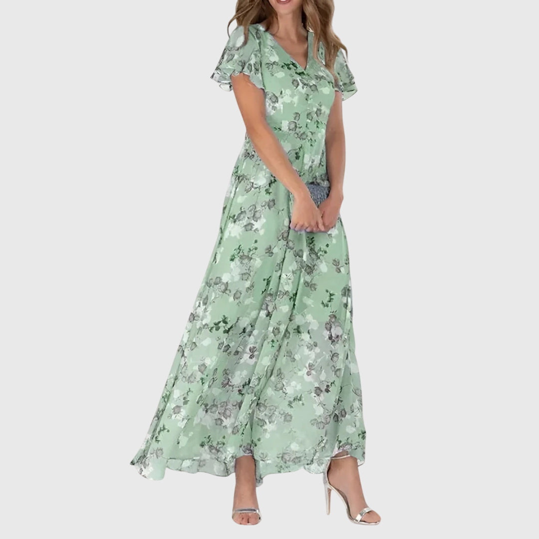 Women's Midi Dress Cotton Floral Print Short Sleeve