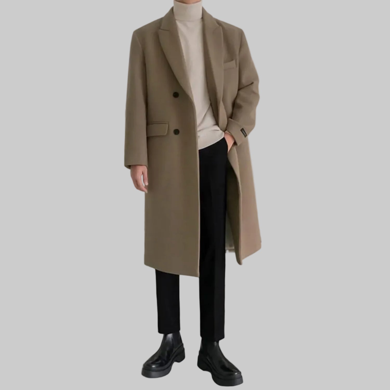 Armand / Men’s Double-Breasted Overcoat with Notched Lapel