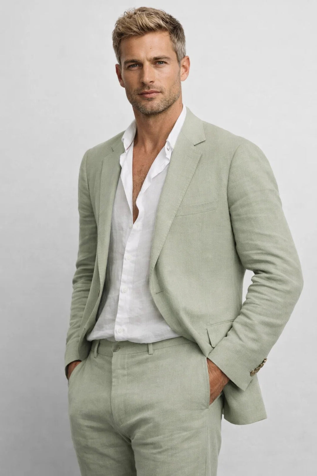 Blazer Trouser Set Men Woven Fabric Straight Fit Button Closure Smart Casual
