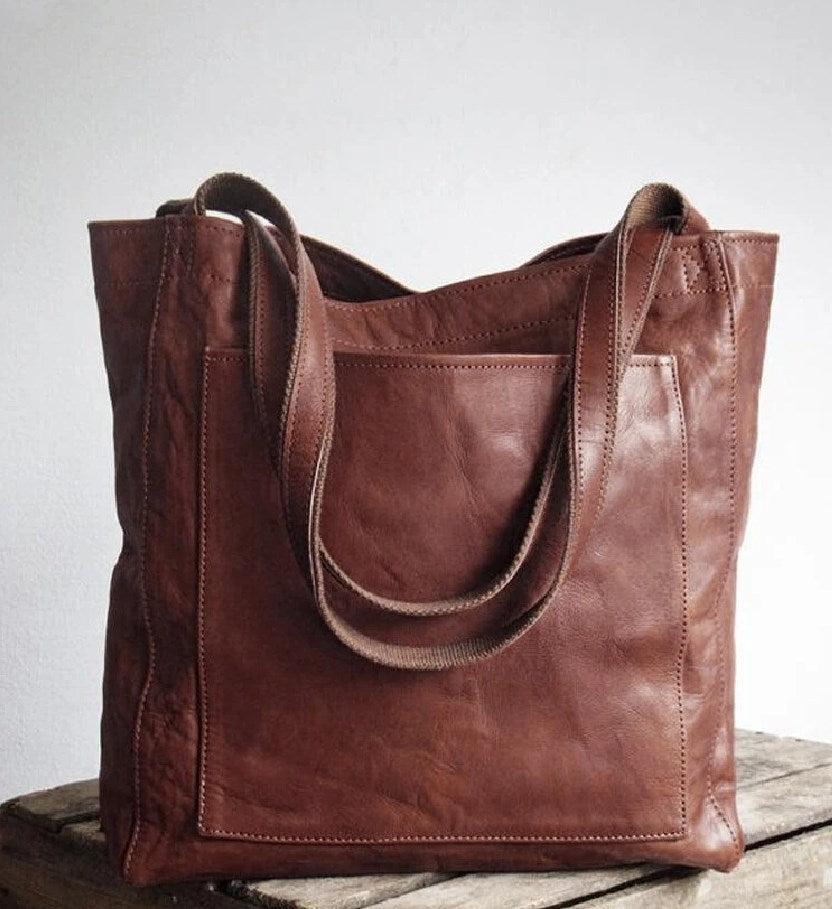 Classic Leather Tote Women Premium Leather Suede Lining Spacious Interior