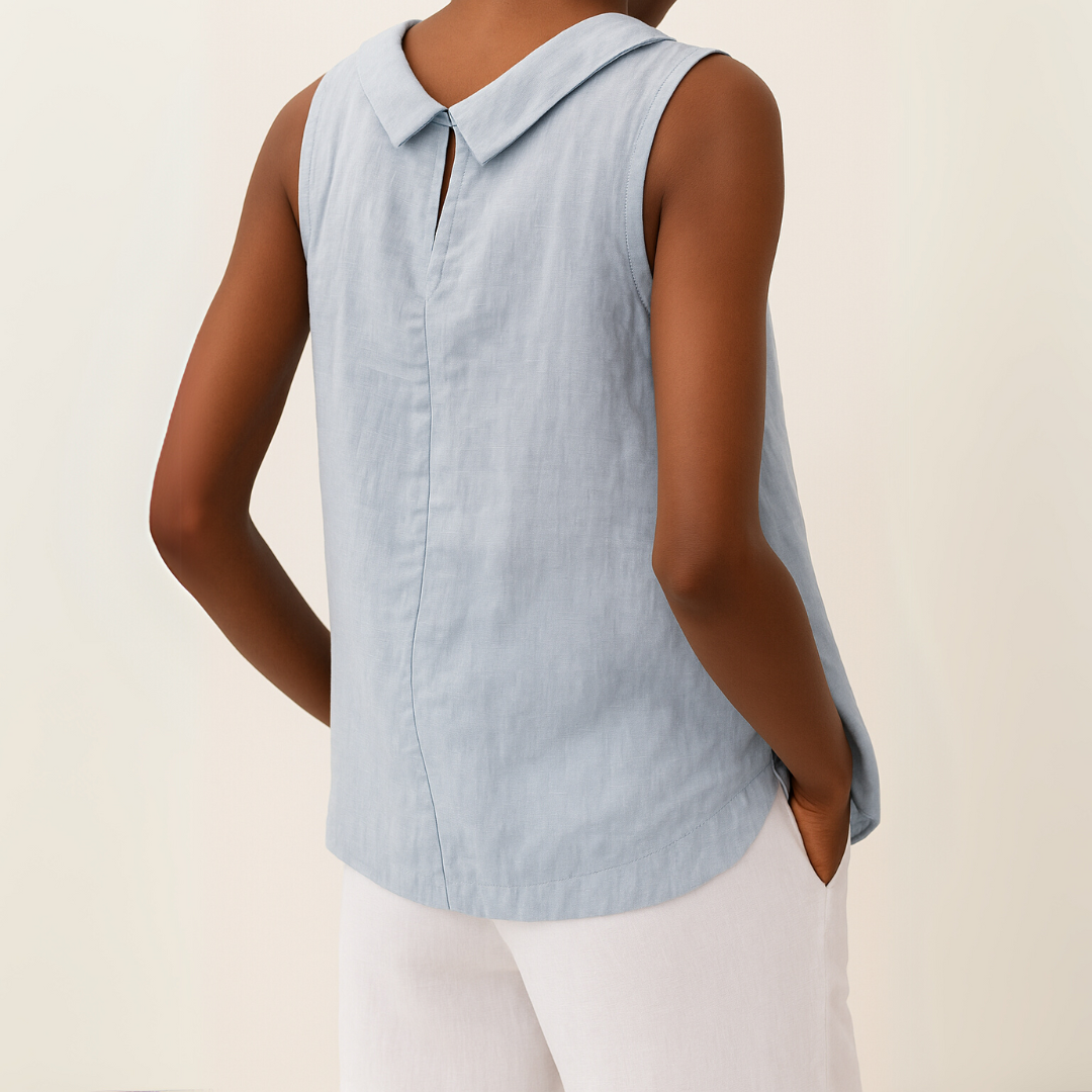 Women's Sleeveless Top Roll Collar Linen Fabric Relaxed Fit Casual