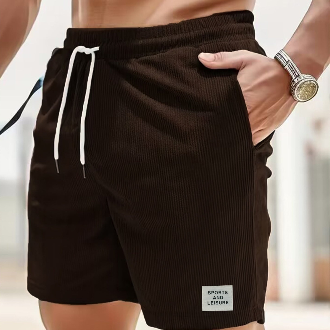 Men's Ribbed Shorts Corduroy Drawstring Waist Side Pockets Casual