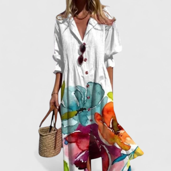 Women's Midi Dress Cotton Bohemian Print Short Sleeve