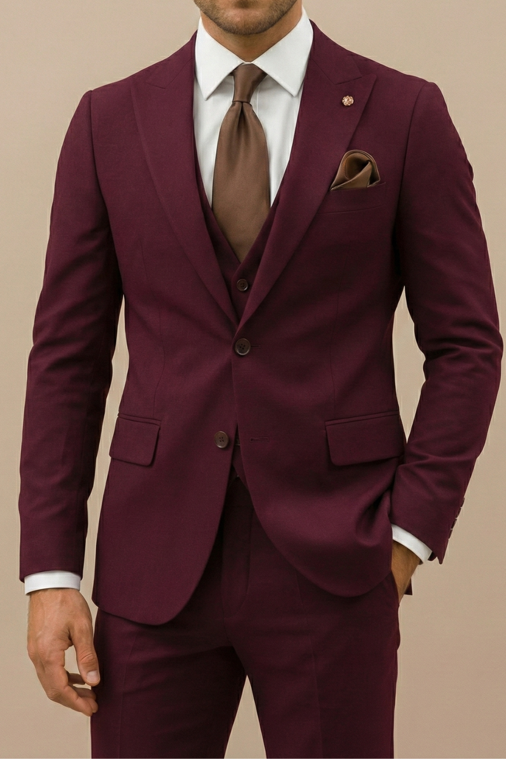 Men's Three Piece Suit Woven Fabric Notch Lapel Slim Fit Wedding