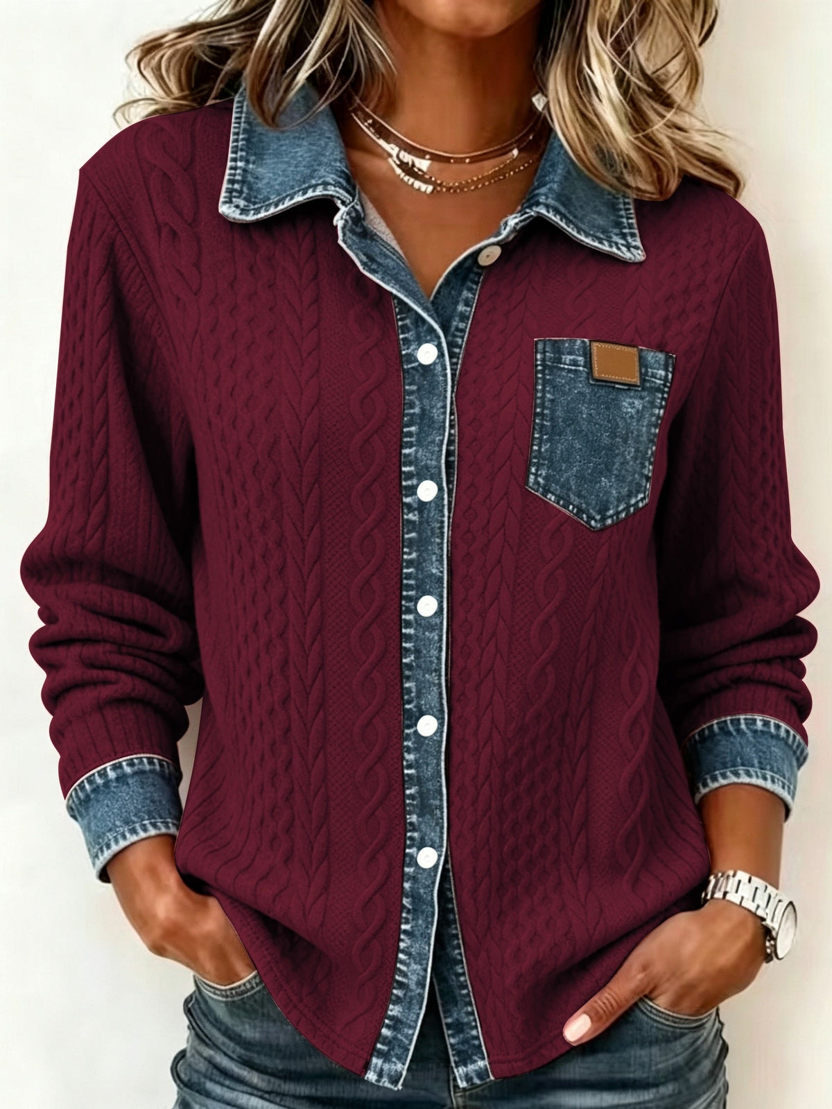 Tabitha | Women's Textured Contrast Button Cardigan