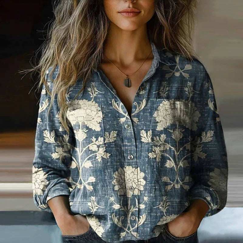 Women's Blouse Cotton Button Front Flare Sleeve